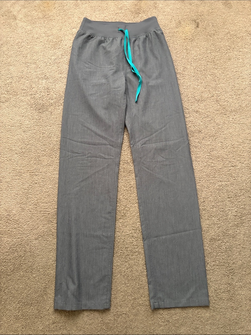 Figs Women's Gray Scrub Pants with Teal Drawstring